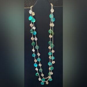 Bethany Flat Bead And Silver Tone Chain Necklace Wear Single Or Layered  #230